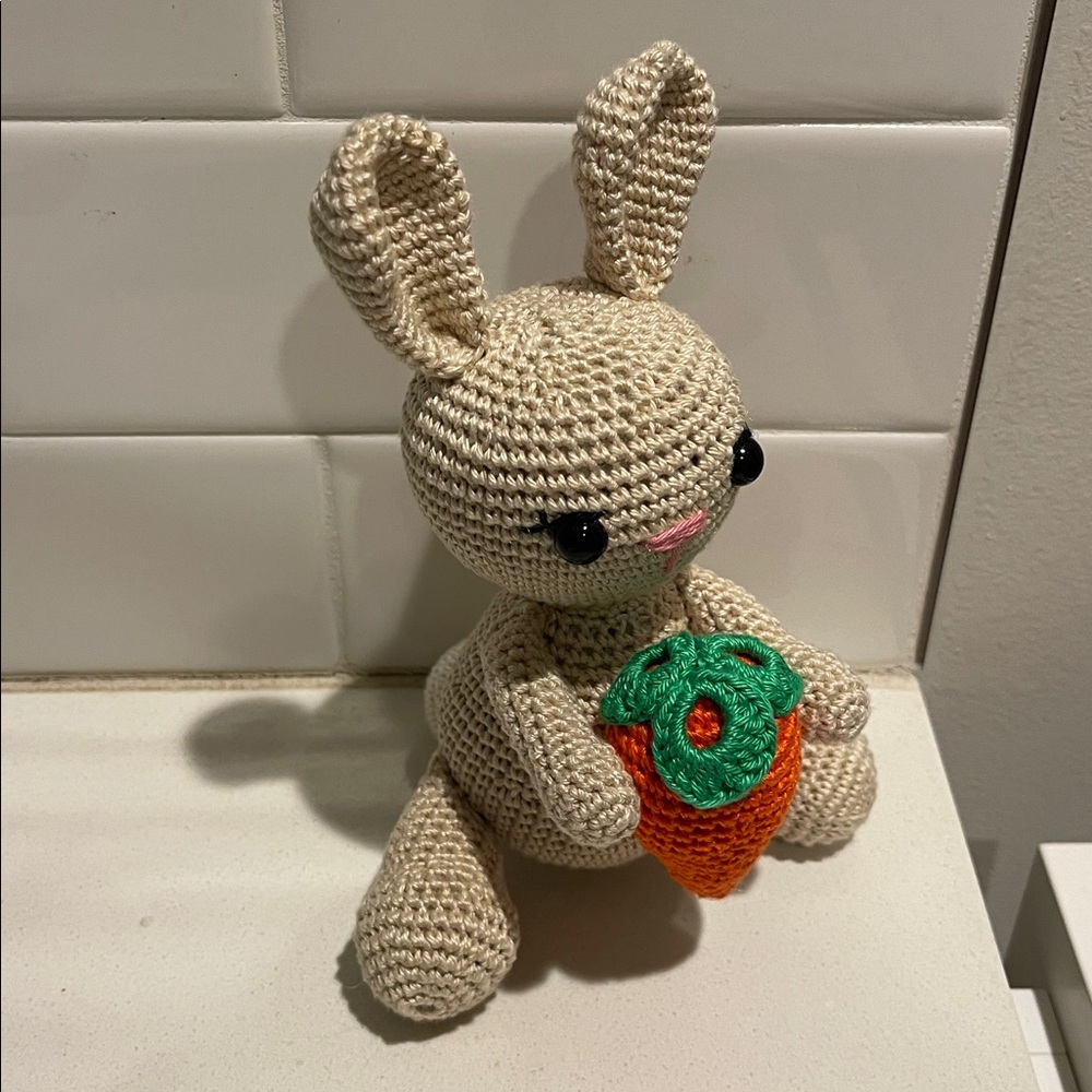 Handcrafted Spring Easter Bunny Rabbit Holiday Decor Amigurui Crochet Carrot - Picture 4 of 10